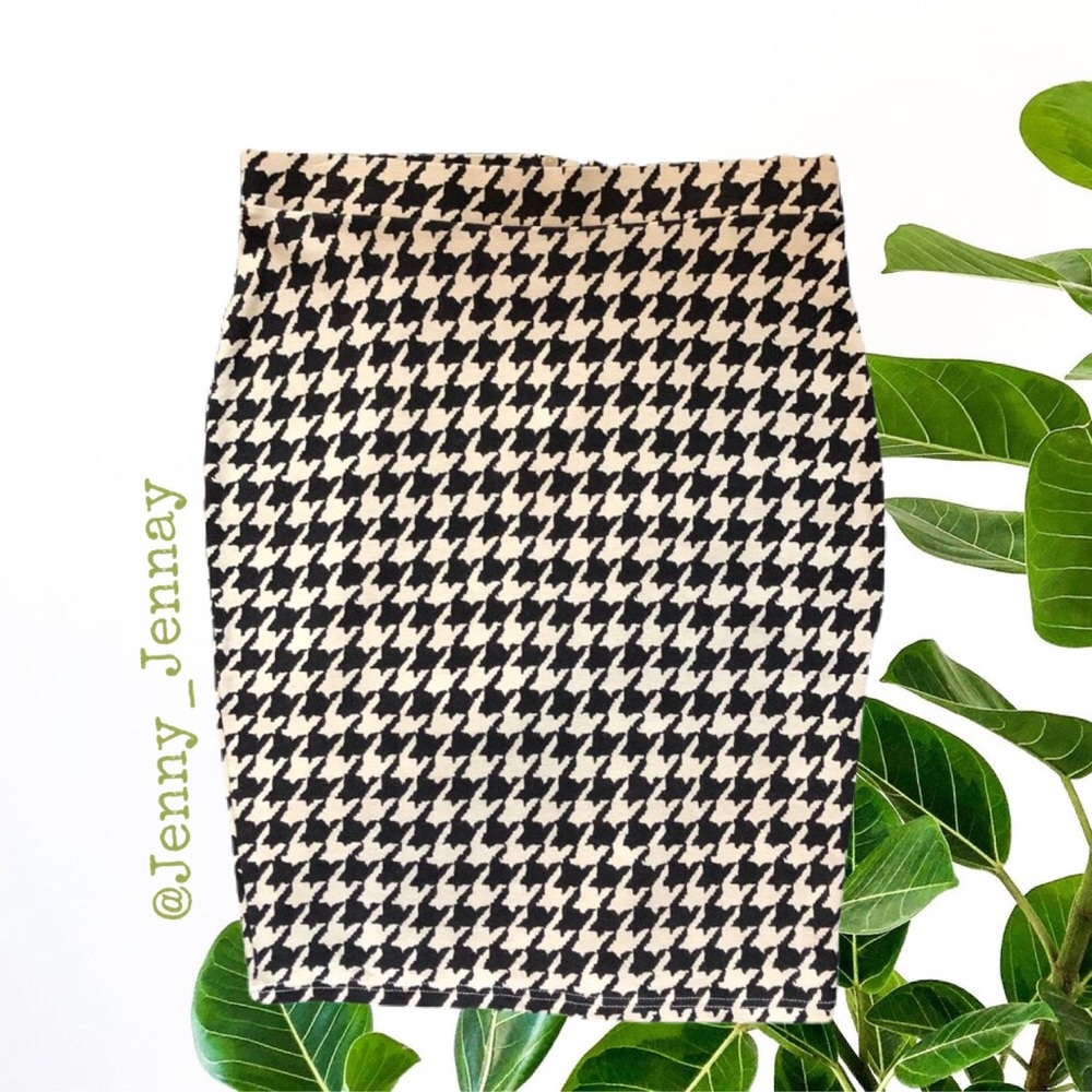 H&M Houndstooth Pencil Skirt Black Cream Medium